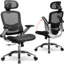 COMHOMA Big and Tall Ergonomic Mesh Office Chair, High Back Home Desk Chair Computer Gaming Chair with Headrest, Flip-Up Arms, 90-125° Tilt Lock and Wide Cushion, Task Chair for Man Woman- Black