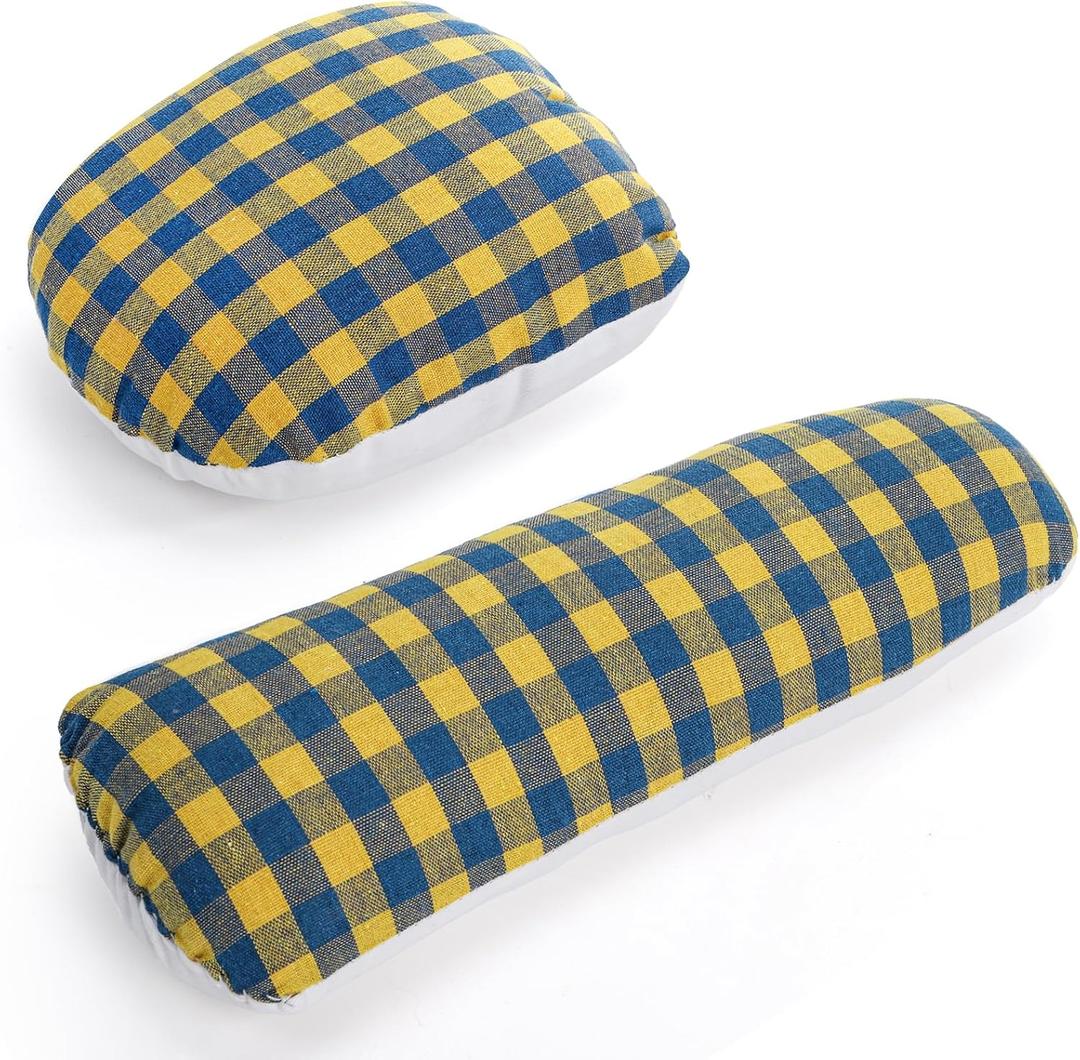 Tailors Ham and Seam Roll Set, Solid Linen and Doll Cotton Pressing Ham, Professional Tailor's Ham for Ironing Sewing Collars, Darts, Sleeve, Curved Seams, Blue and Yellow Plaid