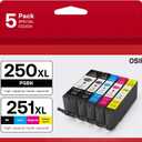 PGI-250XL CLI-251XL 5 Color Value Pack, Compatible for Canon 250 251 Ink Cartridges to use with PIXMA MX922, MG5420, MG5520, MG5522, MG6320, MG6620, iP7220 (PGBK, Black, Cyan, Magenta, Yellow)