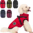 Warm Dog Winter Coat, Fashion Pet Cold Weather Jacket with Built-in Harness, Reflective & Adjustable Comfortable Pet Vest, Windproof Apparel for Small Medium Large Dogs (Red)