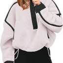 Panadila Womens Half Zip Sherpa Fleece Pullover Soft Oversized Sweatshirt with Pockets Warm Fuzzy Sweater (Medium, White)