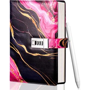 CAGIE Diary with Lock for Girls, A5 Password Refillable Lined Journal Kit Locked Diary, Cute Stuff Christmas Birthday Gifts for Girls 6 7 8 9 10 11 12 13 14 Year Old Girl, Teen Girl Gifts, Black