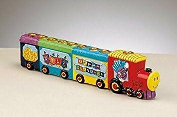 Chanukah Express Menorah . Hand Painted Ceramic Menorah by Artist BR Leiner