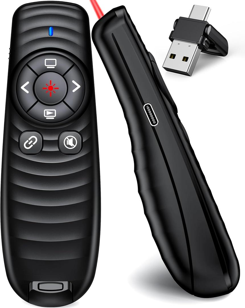 USB Type C Wireless Presentation Clicker 2.4GHz Clicker for Powerpoint Presentations,Presentation Clicker with Volume Control & Hyperlink,Slide Clicker Pointer for Classroom Mac Laptop Computer