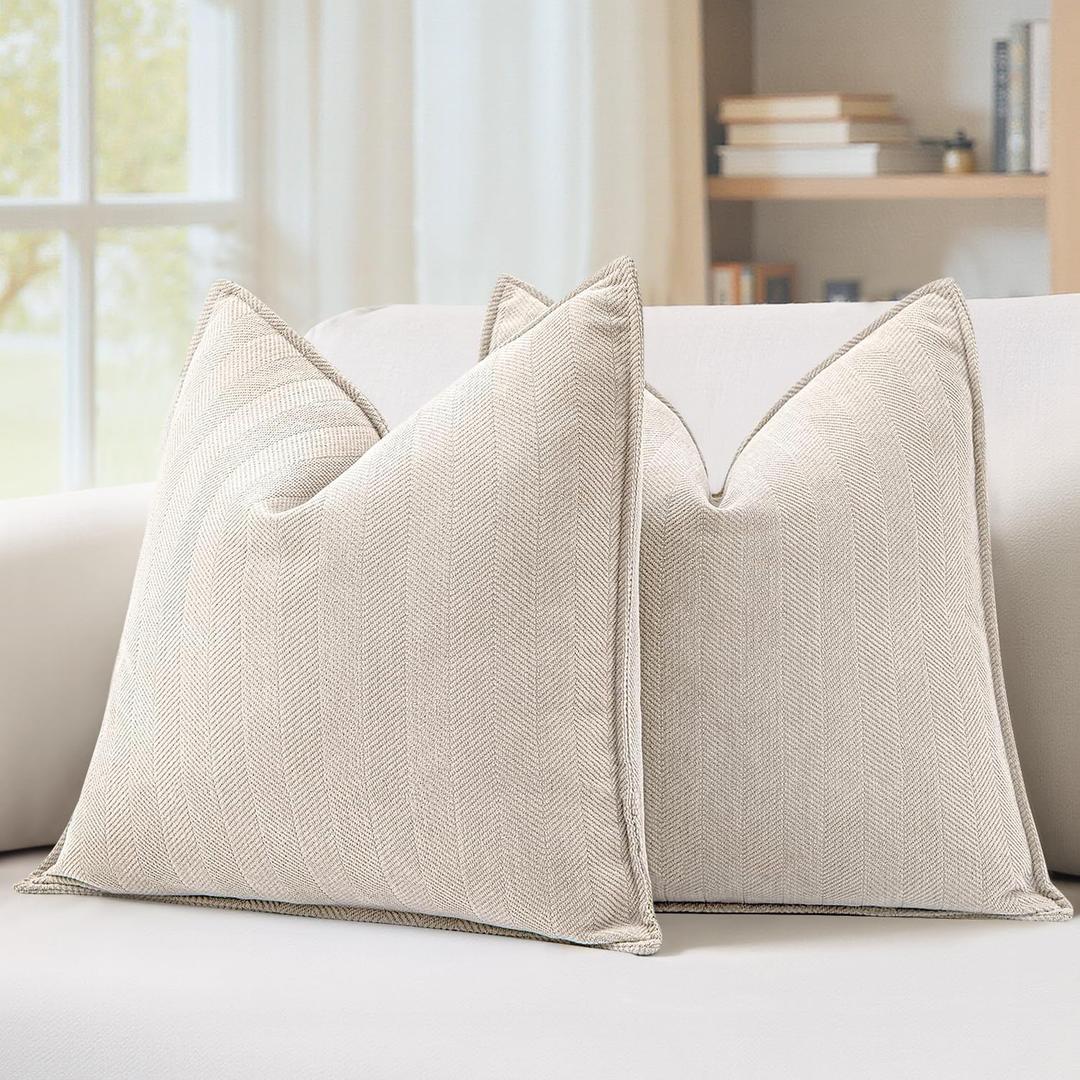 MIULEE Pack of 2 Cream Beige Decorative Pillow Covers 20x20 Inch Soft Chenille Luxurious Couch Throw Pillows Farmhouse Cushion Covers with Elegant Design for Sofa Bedroom Living Room Spring Decor