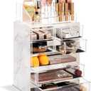 Sorbus Acrylic Makeup Organizer Set, 7-Drawer Vanity & Countertop Cosmetic Storage with Small & Wide Compartments, Marble Print Makeup Storage for Brushes, Jewelry  Holiday Gift for Women & Teens (3 Large, 4 Small Drawers)