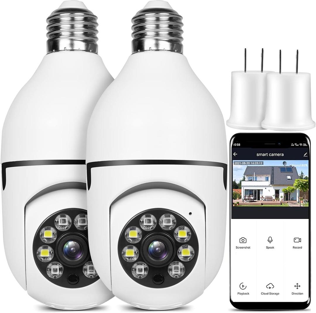 UPULTRA 2PK Light Bulb Security Camera,360 Wireless Security Cameras for Home Security Indoor&Outdoor,Motion Detection and Alarm,Two-Way Audio,Night Vision (2pack)