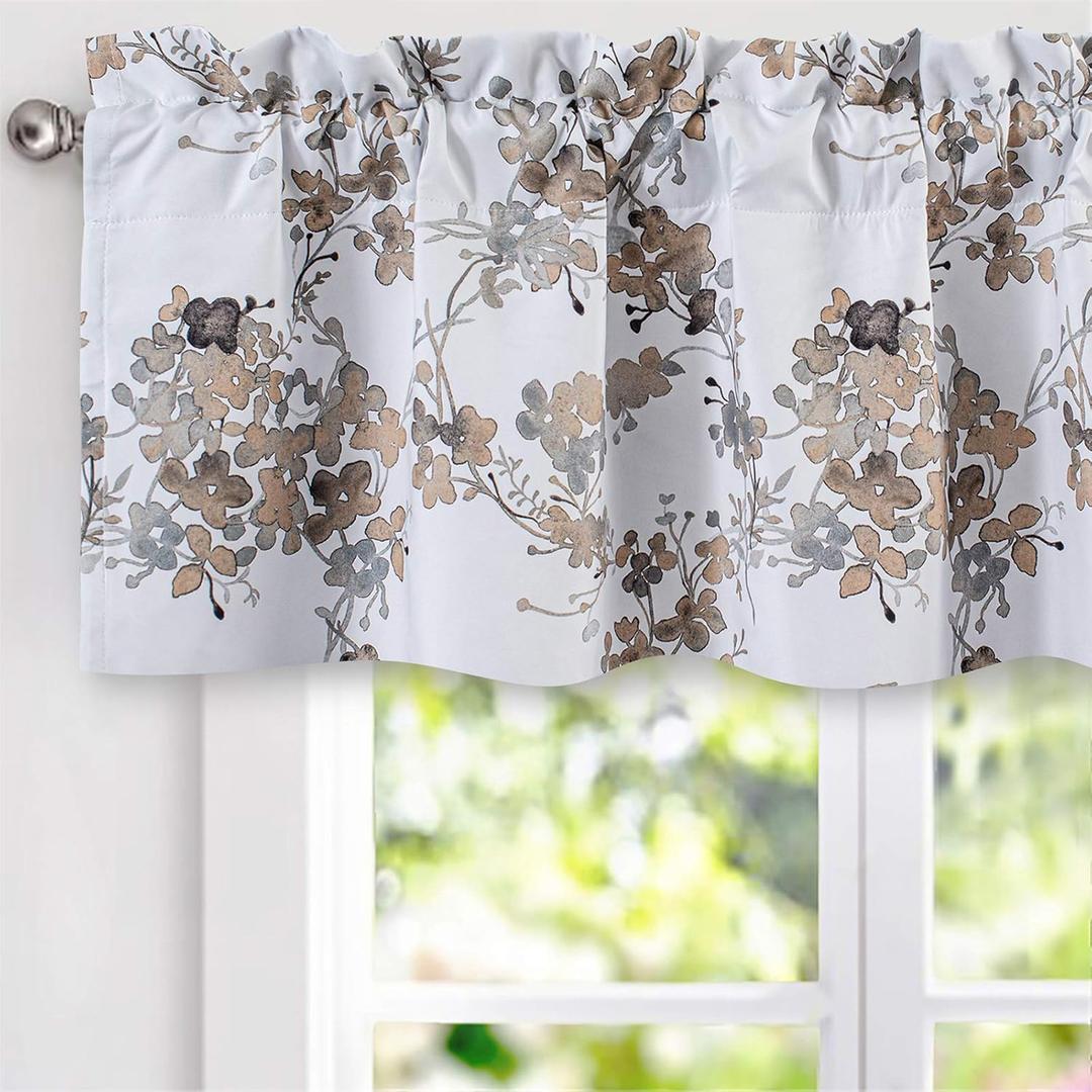 DriftAway Watercolor Floral Botanical Lined Thermal Insulated Window Curtain Valance Rod Pocket 52 Inch by 14 Inch Plus 2 Inch Header Beige 1 Pack
