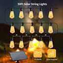 SANBEN 50ft Solar String Lights with Remote, 25+1 Bulbs Solar Patio Lights Outdoor Waterproof, Solar Powered Dimmable Deck Lights for Garden Porch Party