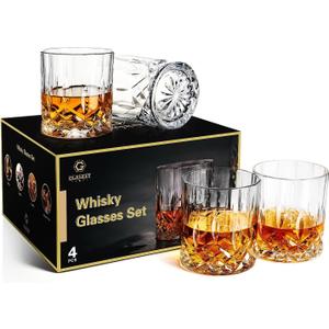 Whiskey Glasses Set of 4,Rock Glasses,11 oz Lead-Free Crystal Bourbon Glass,Old Fashioned Glass for Bourbon,Cognac,Irish Whisky,Personalised Whisky Glass Gift Set for Men,Dad,Brother
