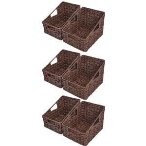 GRANNY SAYS Wicker Storage Baskets, Waterproof Wicker Basket with Handles, Trapezoid Woven Storage Bins for Organizing, Decorative Basket, Brown, 6-Pack