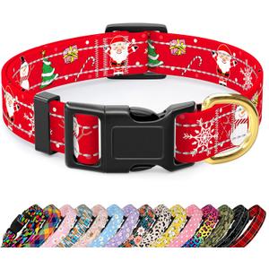 2 x Reflective Dog Collar, Cute Christmas Style Dog Collars for Medium Dogs, Soft Nylon Puppy Collar for Boy and Girl Female Dog, Adjustable Heavy-Duty Pet Collar with Quick Release Buckle, Red (M (Neck 14-20", Width 1"))