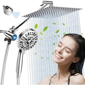 10'' Magnetic Rain Shower Head with Handheld Spray Combo, 8+2 MODE Built-in Power Wash, Stainless Steel Showerhead with Extension Arm and Long Hose, Chrome