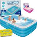 Premium Large Inflatable Pool with Soft Floor, Handles and Drain for Adults and Kids, 90"x60"19" Durable Blow Up Outdoor Swimming Pool for Backyard, Summer Gift, Family Size Kids Pool