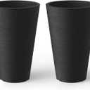Kante Tall Round Planter Set of 2, 13 Inch Tall Decorative Planter Pots for Outdoor Indoor Garden Patio Front Porch (Black)