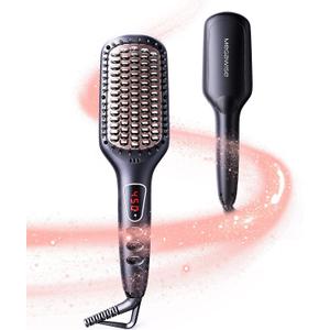 MEGAWISE Pro Ceramic Ionic Hair Straightener Brush for Home Salon, Straightening Hair Brush with 20s Heating Tech, Auto-Off, Anti-Scald with Universal Dual Voltage, Rotatable Power Cord, Black
