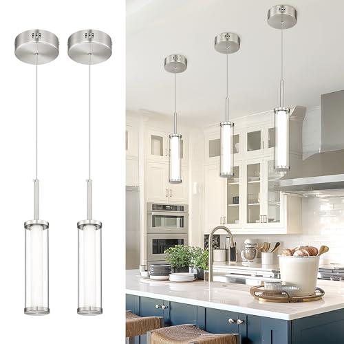 Cargifak Modern Pendant Lights with Brushed Nickel, Set of 2 Cylinder Pendant Light Fixtures, Adjustable Hanging Light for Dining Room Bedroom Hallway Entryway Foyer, PL5570-1P-BN