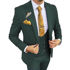 Wangyue 3 Piece Men's Suits Slim Fit Suits for Men Wedding Prom Tuxedo Suits Formal Business (Large, Green)