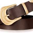 XZQTIVE Women's Leather Belt Plus Size Ladies Western Belt Silver Gold Buckle Black Waist Belt for Jeans Pants Dresses (XX-Large: fits waist from 41"-44", Dark Brown)