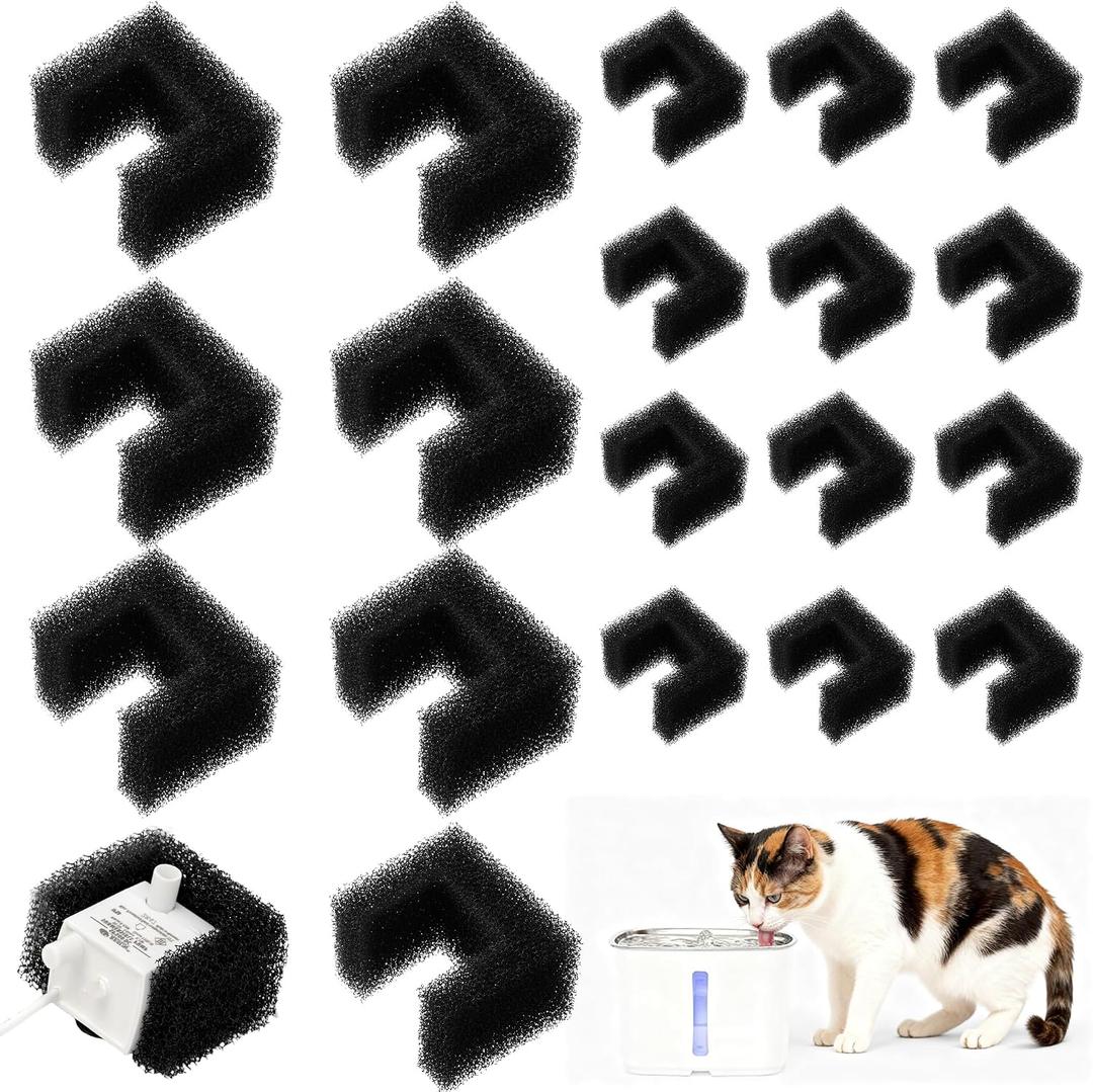 Enhon 20 Pack Foam Filters Replacement for Pet Fountains Compatible with Petsafe Viva 64oz & 140oz, Cat Dog Drinking Water Fountain Sponge Filters for Debris Removal, Pump Protection & Filtration