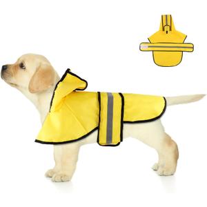 Dog Raincoat with Hood, Adjustable Dog Rain Jacket with Reflective Strip Yellow Waterproof Puppy Poncho for Small Medium Large Dogs (S)
