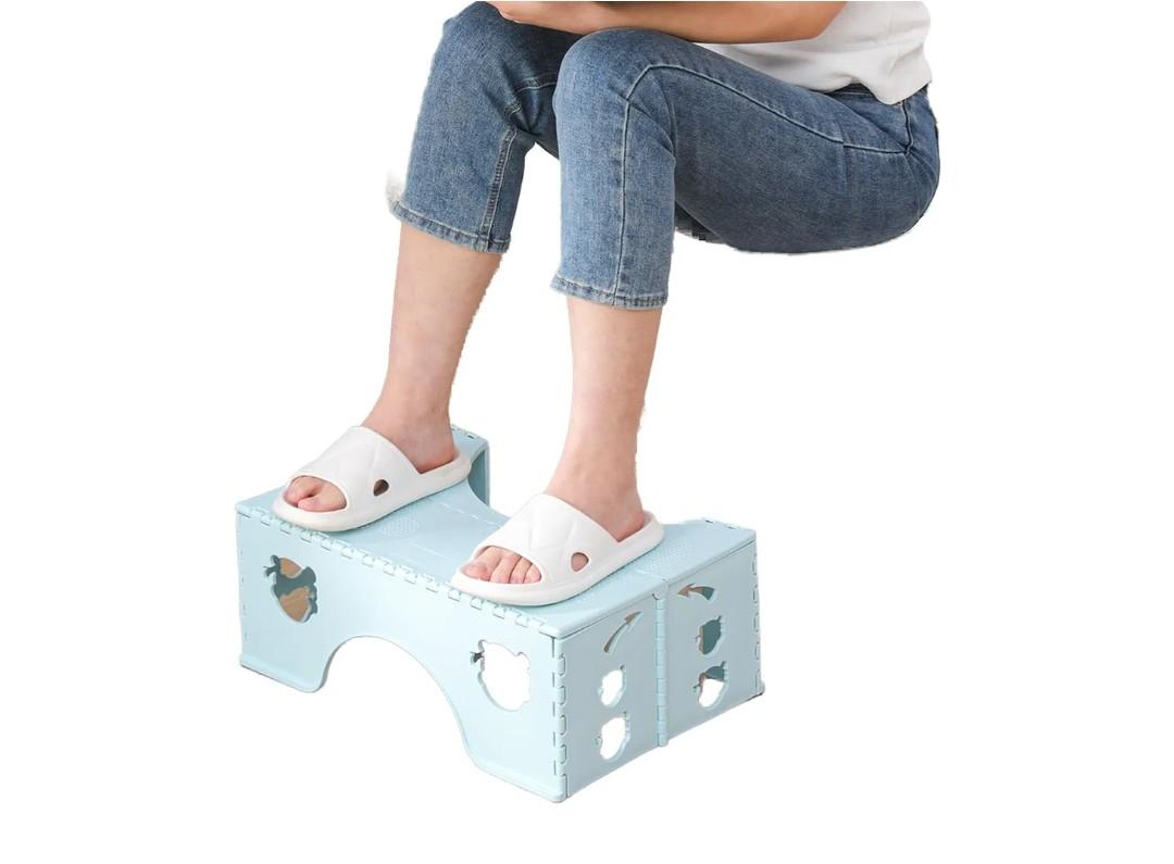 7inches Foldable Toilet Stool (Blue), Healthy Bathroom Squatting Posture Poop Stool with Anti-Slip Feet, A Good Helper to Effective Relief of Constipation, Easy to Storage Toilet Squat Stool