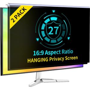 2-Pack 27 Inch Computer Privacy Screen Filter for 16:9 Monitor, Anti-Blue Light, Anti-UV Blue Light Blocking Removable Privacy Protector Shield, Hanging Type