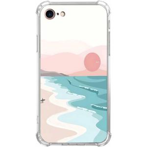 Case for iPhone SE2/SE3/7/8 with Minimalistic Design,Aesthetic Boho Summer Beach Sunset Pattern for Men Women,Clear Slim Soft TPU Bumper Case,4.7(Beach,7)