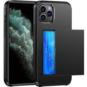 Wallet for iPhone 11 Pro Max Case with Card Holder Dual Layer Military Grade Protective Shockproof Hidden Card Slot Slim Fit Phone Cover - Black