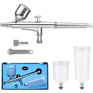 0.3mm Dual Action Airbrush Kit with Three Different Cups(6CC,20CC,40CC) Portable Airbrush Set for Makeup,Commercial Arts,Cake Decoration,Nail Art,Photo Retouching,Model Making and Crafts
