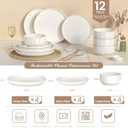 Plates and Bowls Sets, Dinnerware Sets for 4, 12 Pieces Scratch Resistant Dishware Dishes Set, Ceramic Kitchen Dinner Set, Porcelain & Microwave and Dishwasher Safe, Cream White