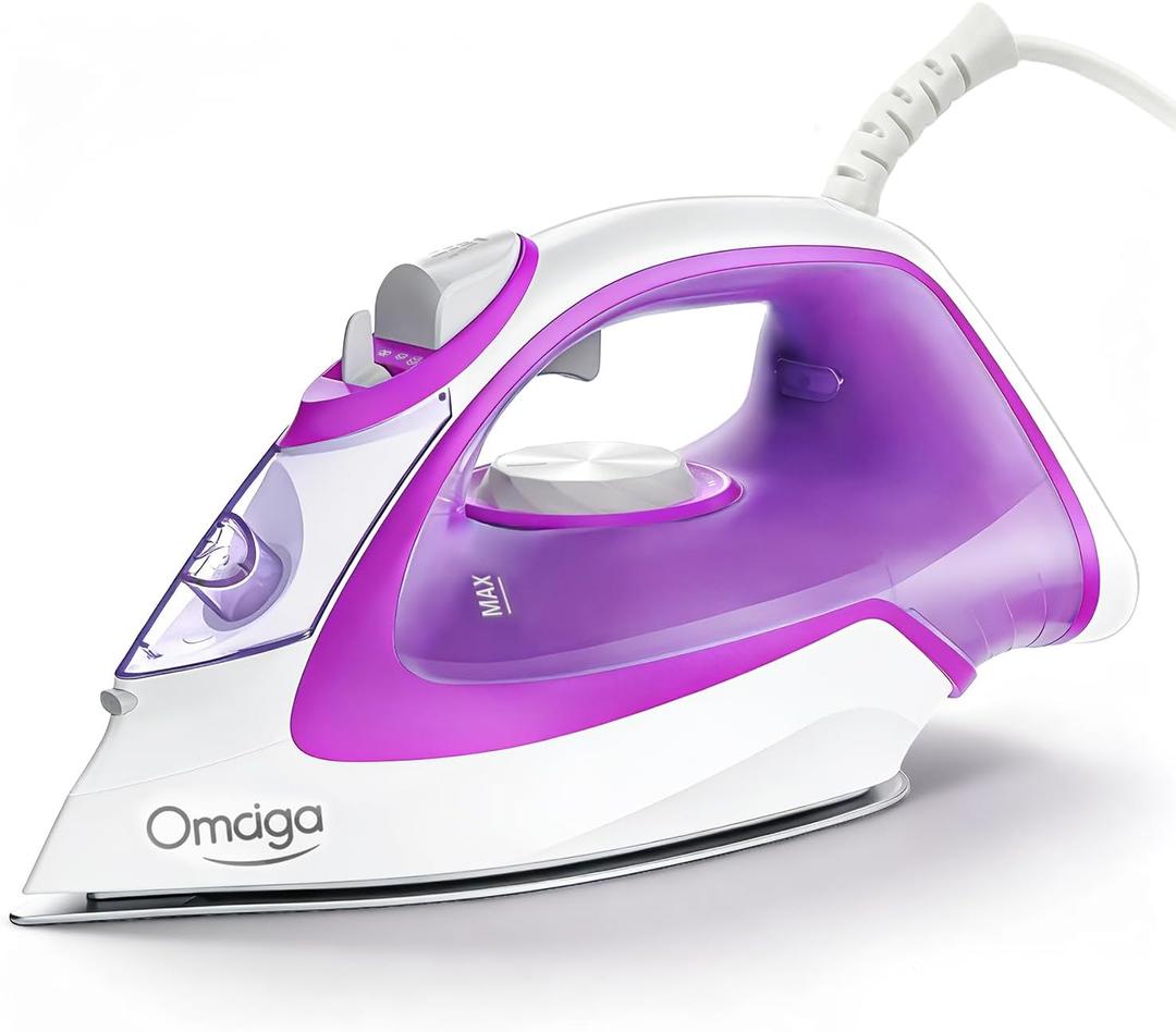 1750W Steam Iron for Clothes, Powerful Steam Iron with Rapid Heating & Ceramic Soleplate, Self-Cleaning, Auto Shut Off, Large Water Tank for Home Use (Purple)