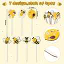 TICIAGA Bee Double-Sided Wooden Picks - 28PCS Cute Summer Honeybee Wooden Decorative Pick for Home Vase Filler Colorful Wood Bee Nectar Decorative Pick for Farmhouse Decor Summer Decorations for Table