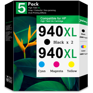 940 XL 940XL Ink Cartridges Combo Pack High-Yield Replacement for HP 940 940XL Ink Cartridge for OfficeJet Pro 8000 8500 8500A Plus A909a A809a A910a Printer Ink 5-Pack (2 Black, Cyan Magenta Yellow)