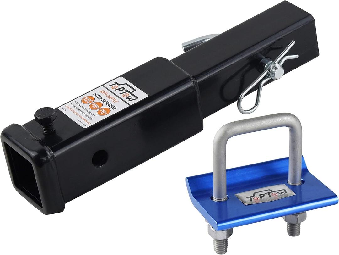 TOPTOW Hitch Extender, Fits for 2 inch Receiver, 8.5 inch Extension Length, Anti-Rattle Bolt, with Hitch Pin Kit and Anti Rattle Stabilizer