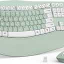 Wireless Keyboard and Mouse Combo,2.4G Full Size Wave Keys Ergonomic Keyboard with Wrist Rest for Natural Typing, 3 DPI Adjustable Ergonomic Mouse for Computer/Laptop/Windows/Mac (Avocado Green-A)