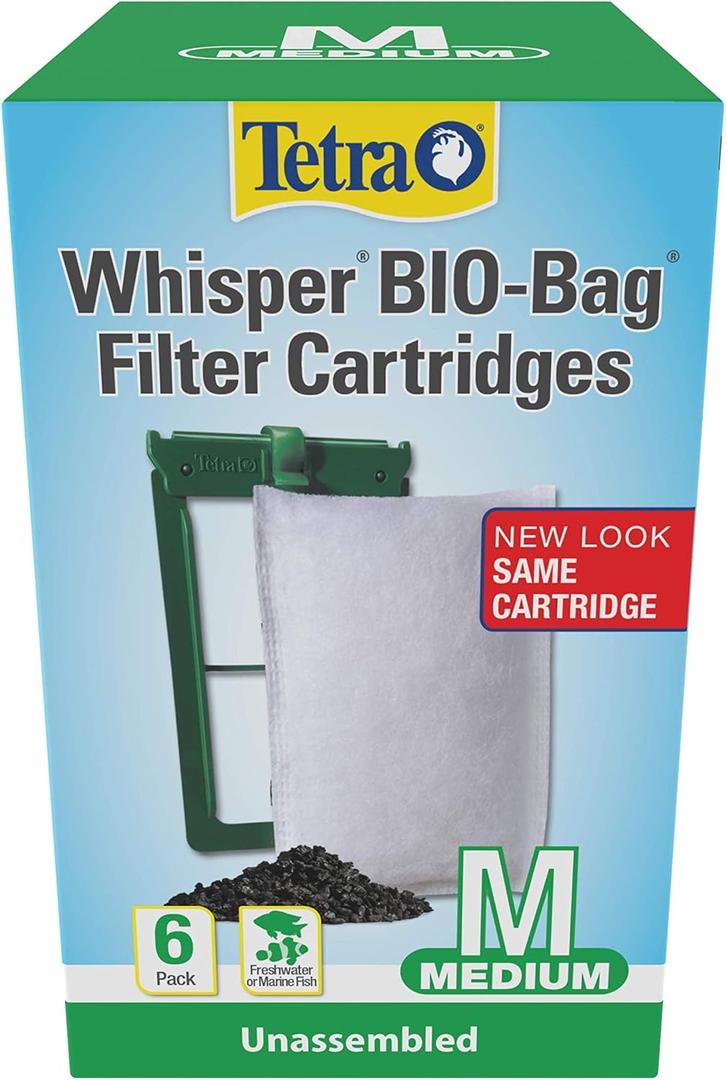 Tetra Whisper Bio-Bag Filter Cartridges for Aquariums, Medium Filter for Freshwater and Marine Fish, Removes Odors and Discoloration, Easy to Assemble, 6 Medium Green Filters