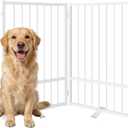 Full Metal Freestanding Dog Gate with Door, 32''Height Foldable Pet Dog Fence for Indoor & Outdoor, 2 Panels Extra Wide Free Standing TallDog Gates for Doorways,House,Stairs,Porch,Deck,Yard (White)