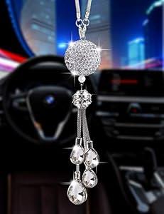 Bling Car Accessories for Women and Man, Cute Decor Women, Lucky Crystal Sun Catcher Ornament, Rear View Mirror Ball Charm (30 mm Clear) (White)
