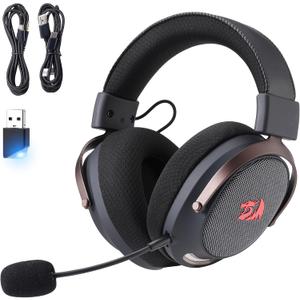 Redragon H858 3-Mode Wireless Gaming Headset, 7.1 Surround Sound, 53 mm Drivers, Memory Foam Ear Pads, Detachable Noise-canceling Microphone, Over-Ear Headphones Works for Phone, PC/PS5/NS, Black