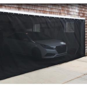 Sliding Garage Door Screen with Track Closure - Retractable Privacy Curtain Keep Annoying Animals Out Easy Install Heavy Duty Fiberglass Mesh Net for Opening Garage Patio (Black, 16 ft x 7 ft)