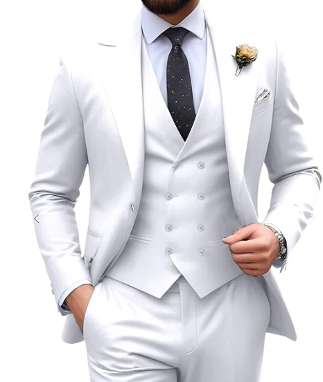 MENS SUIT SLIM FIT 2 PIECE SUIT MEN FORMAL TUXEDO SET CASUAL WEDDING PROM GROOM SUITS, WHITE XXL