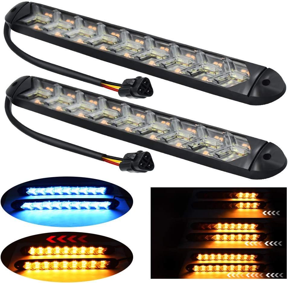 2 In1 Fuction Arrow LED DRL Strip Switchback Dual-Color Amber/Ice Blue Waterproof LED Flexible Lights for DRL & Turn Signal Lights.(Ice blue+Amber)2-Pack