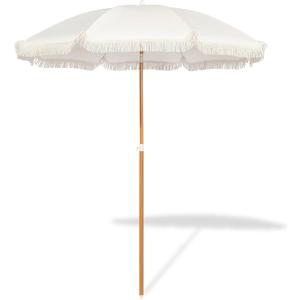 Seazul 5.2ft Patio Umbrella with Fringe, Beach Umbrella, Fringe Umbrella Outdoor Patio, Tilting Steel Pole, UV 50+, Fiberglass Ribs, Elegant Cream