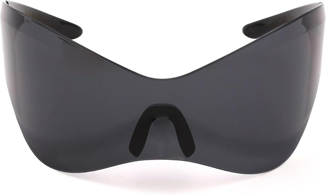 Oversized Futuristic Sunglasses for Men Women Alien Wrap Around Shield Fashion Chic Mask Sun Glasses Shades (A2 Black)
