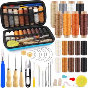 Morfen Upholstery Repair Kit, 71 Pcs Leather Sewing Kit, Leather Stitching Kit with Upholstery Thread, 3 Sewing Awl, Hand Sewing Stitching Needles, for Carseat Sofa Craft DIY (Multicolor (Upgraded 71 Pieces))