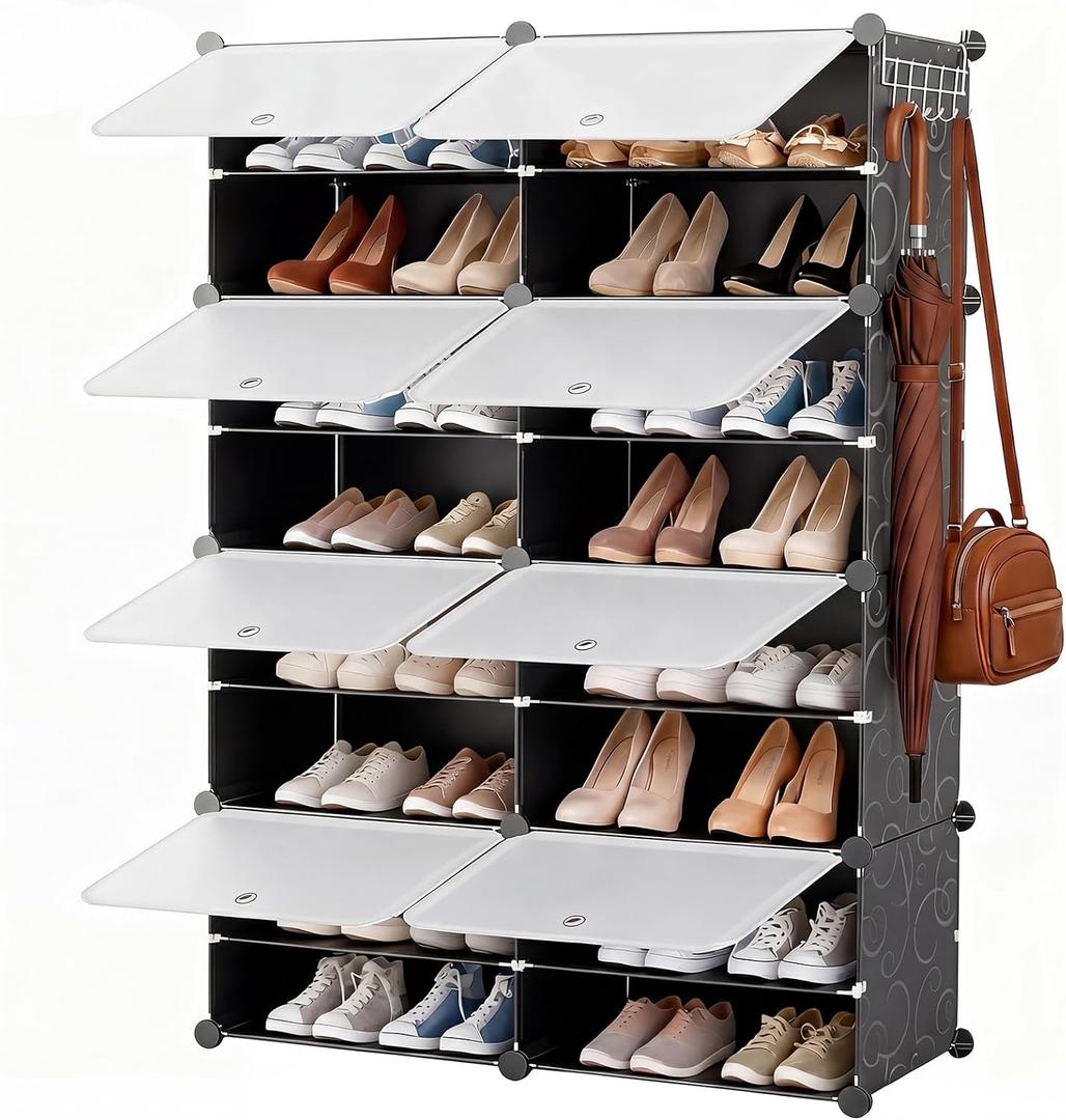DUMOS 8-Tier Shoe Storage Cabinet with Door, Stackable, 32 Pairs, Black