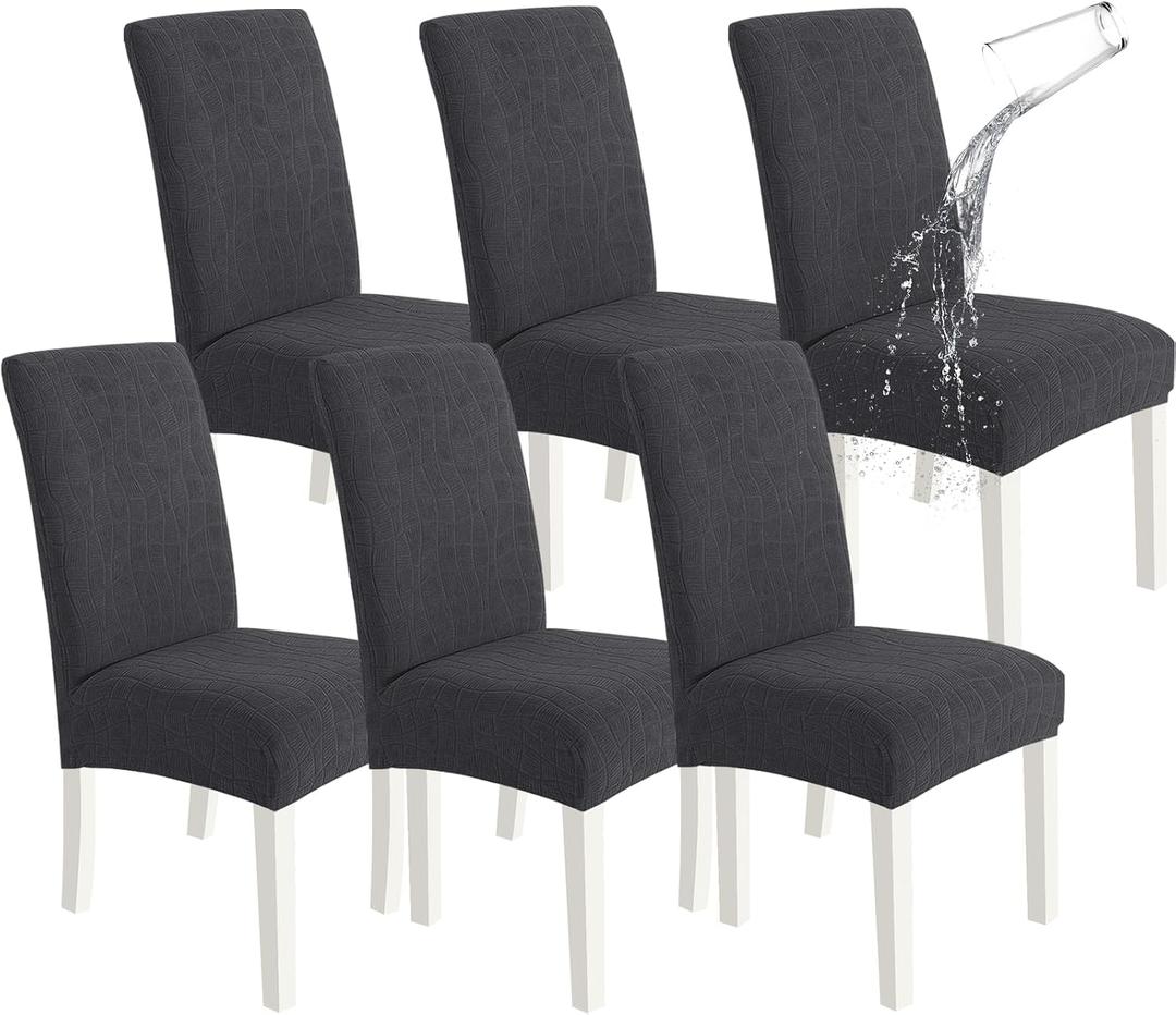SYSLOON Waterproof Chair Covers for Dining Chairs – 6 Pack,Dark Gray | 100% Waterproof Material,Washable & Removable,Protect Against Spills,Dining Chairs