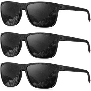 KALIYADI Polarized Sunglasses for Men, Lightweight Sun Glasses with UV Protection for Driving Fishing Golf ((3 Pack) Black/Black/Black)