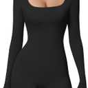HYZ Women's Fall Long Sleeve Square Neck High Stretchy Fitted Going Out One Piece Jumpsuit (Black, S)